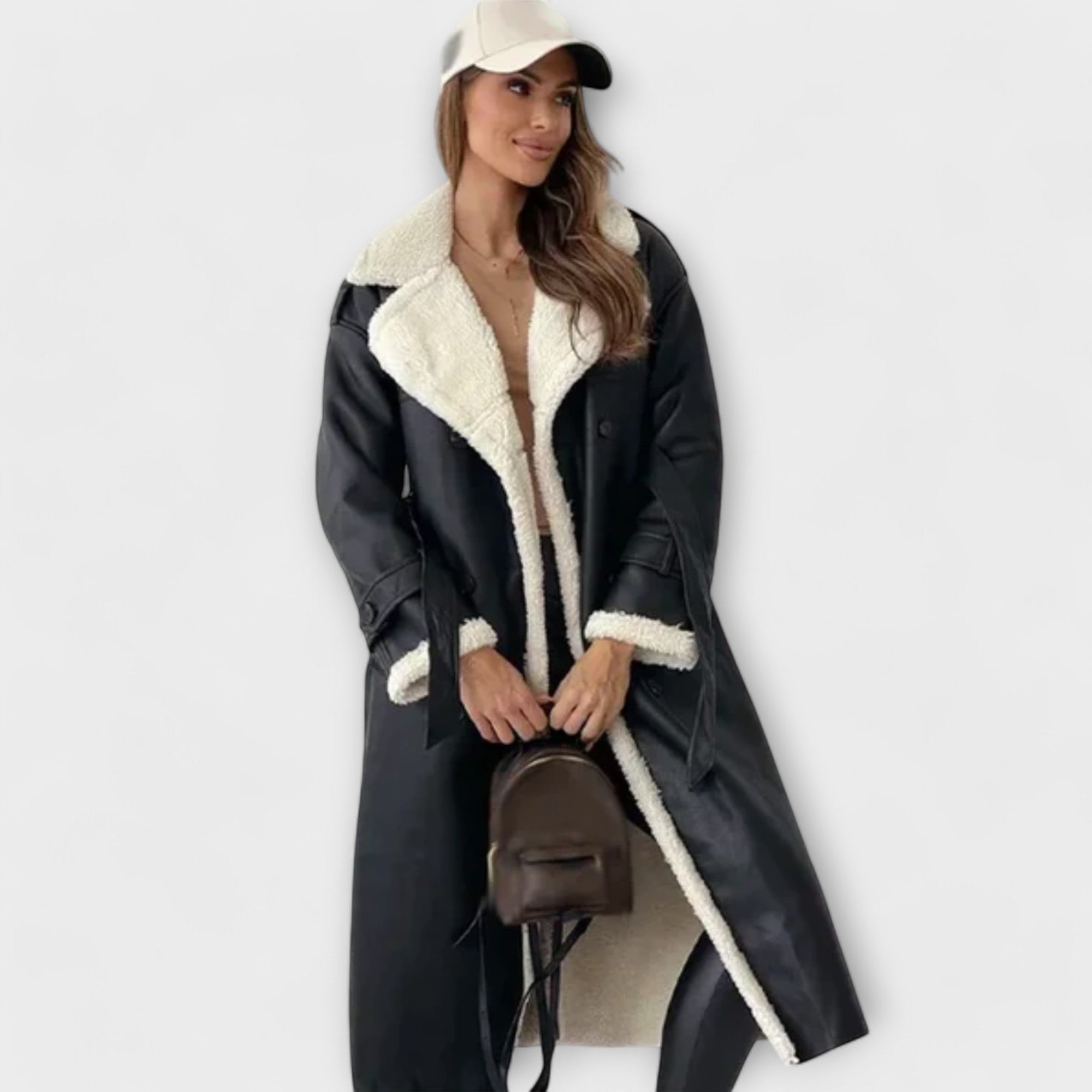Marie – Lang klassisk cardigan med fleecefor og krave i tenty