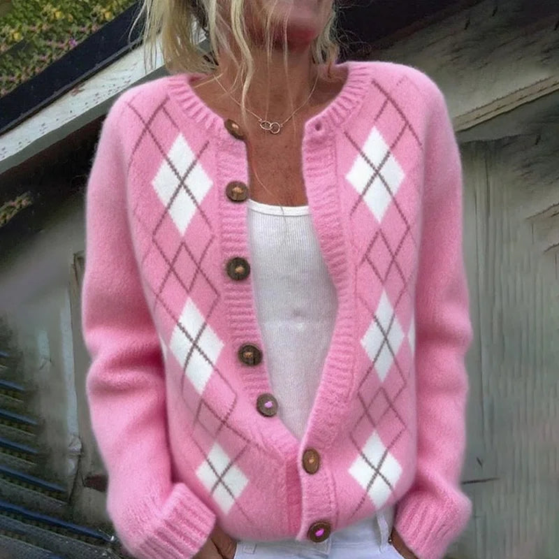 Ornella | Casual rosa cardigan i strik