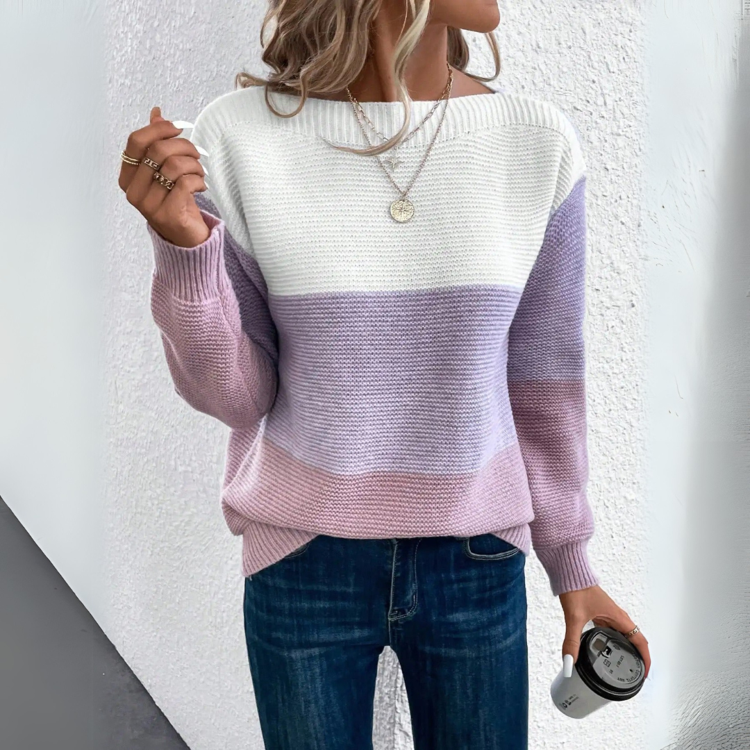 Clara | Elegant trefarvet patchwork sweater