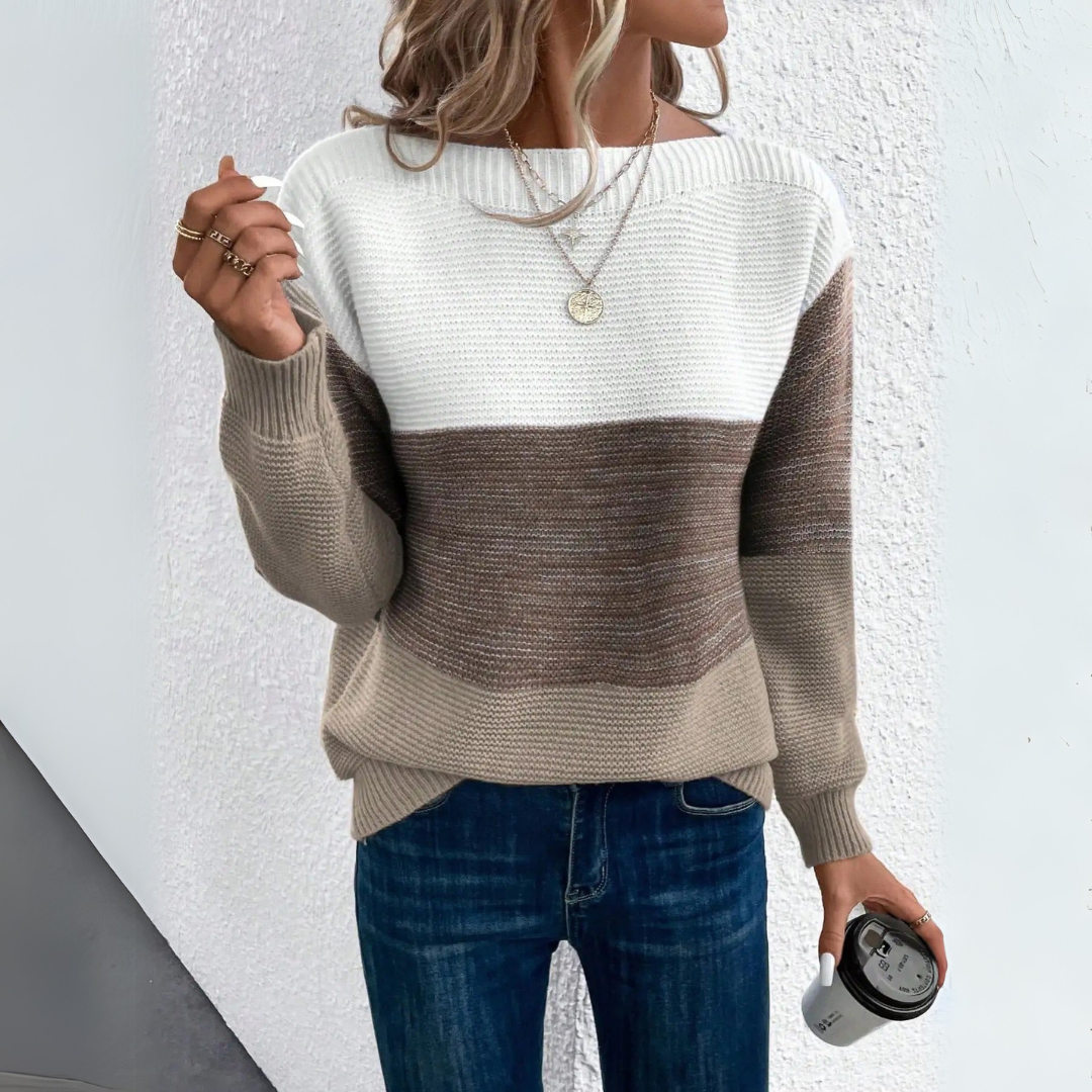 Clara | Elegant trefarvet patchwork sweater
