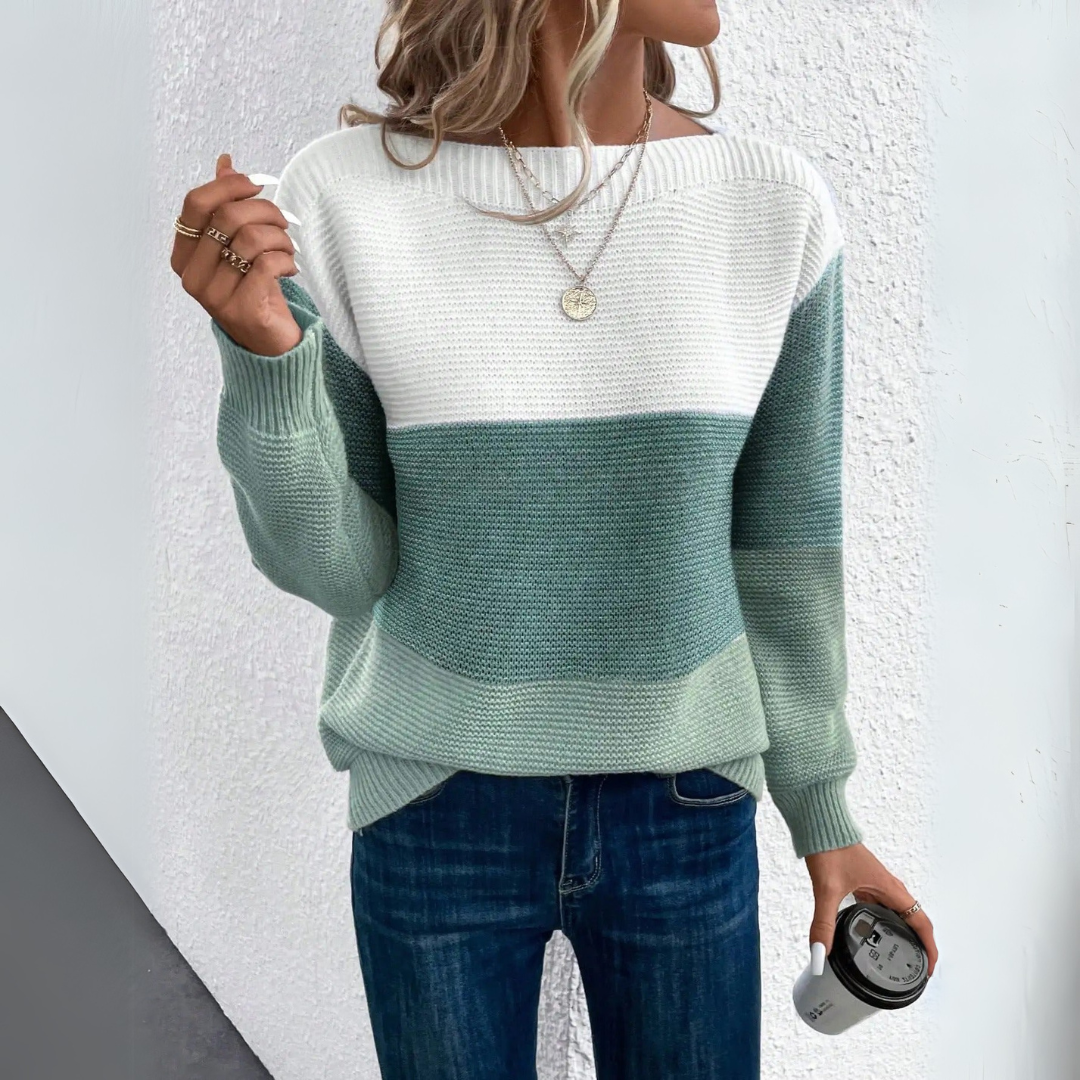 Clara | Elegant trefarvet patchwork sweater