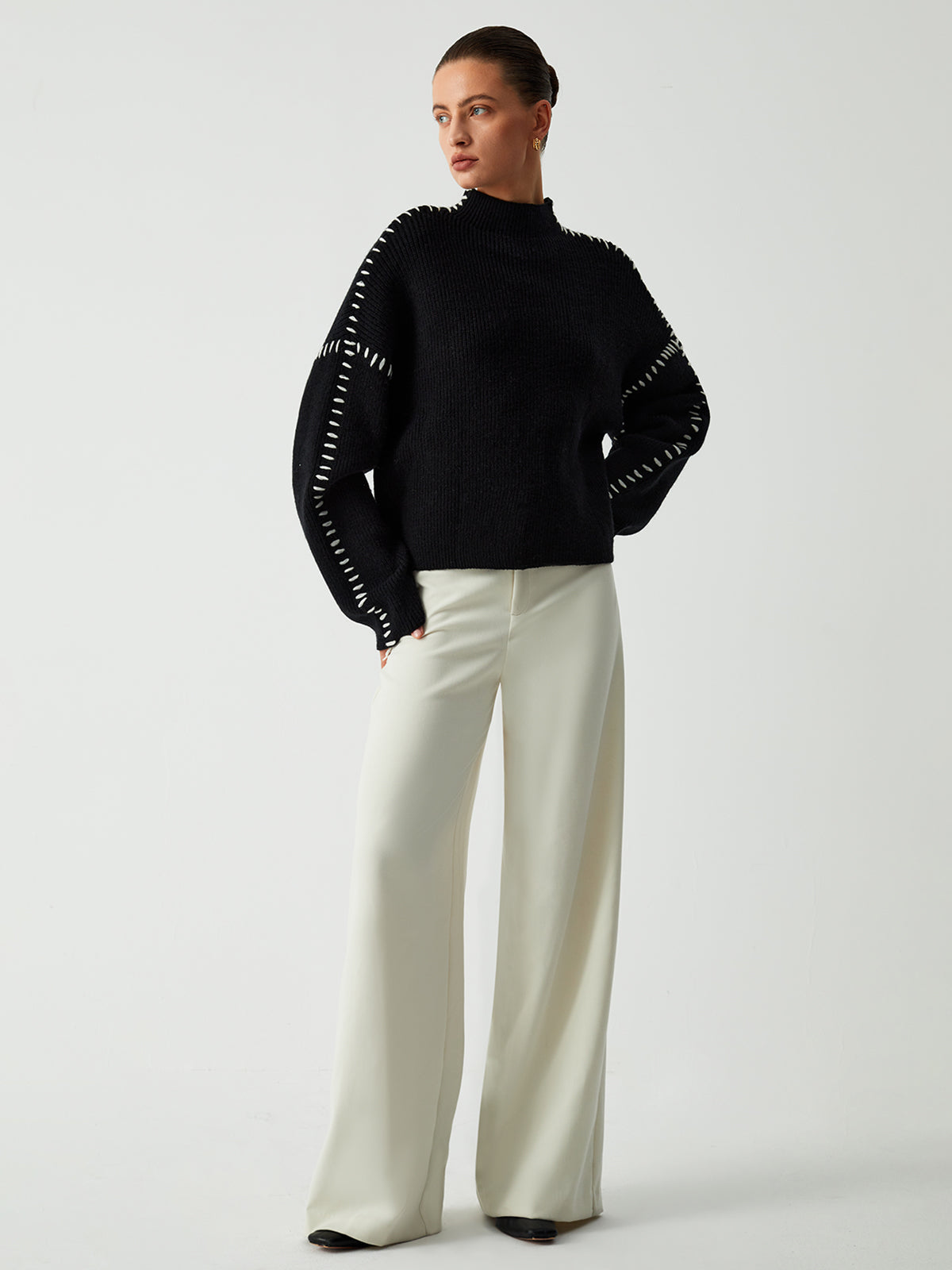 Alma | Oversize-Dolcevita sweater med Piqué detaljer
