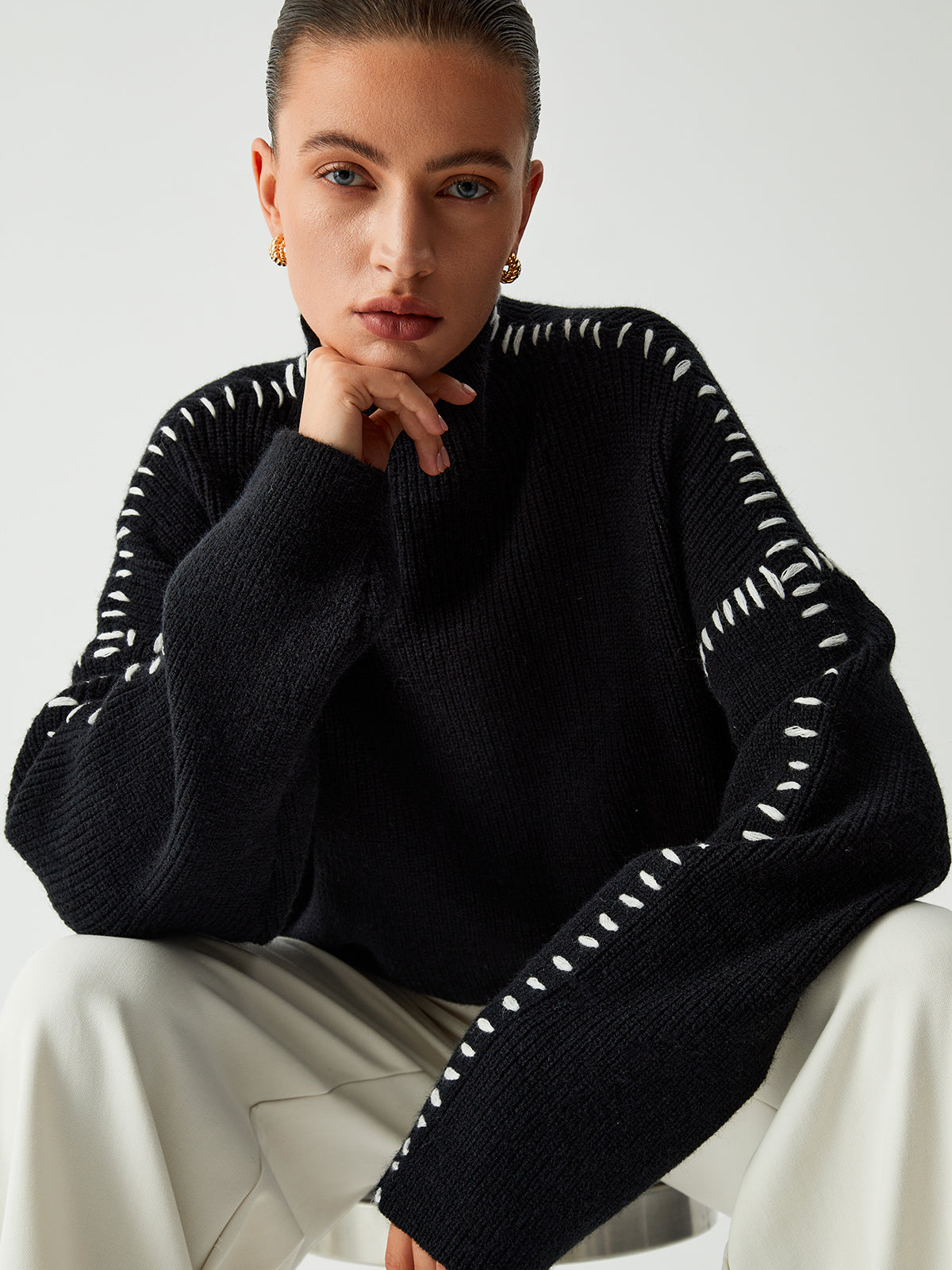 Alma | Oversize-Dolcevita sweater med Piqué detaljer