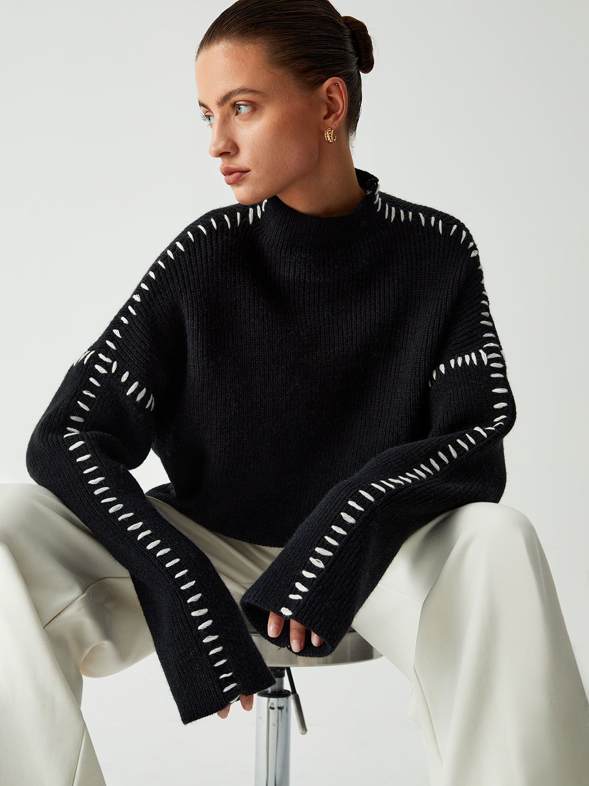Alma | Oversize-Dolcevita sweater med Piqué detaljer