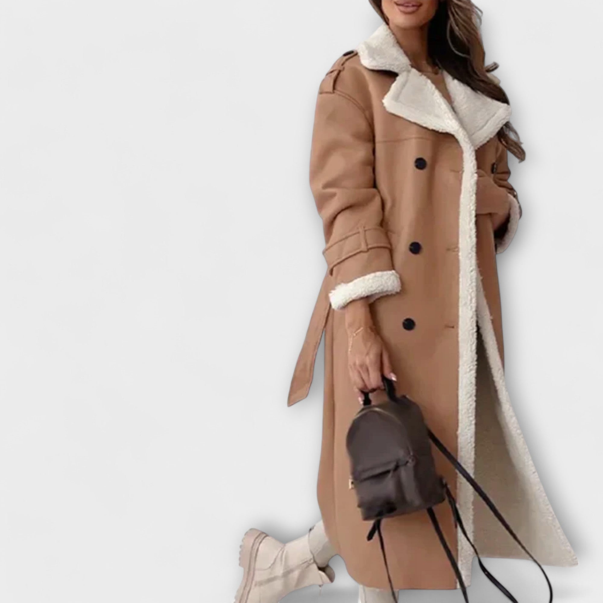 Marie – Lang klassisk cardigan med fleecefor og krave i tenty