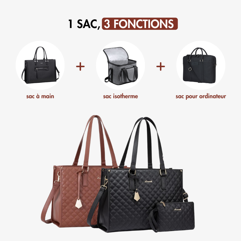 3-i-1 Læder Håndtaske + Matchende Clutch (GAVE)