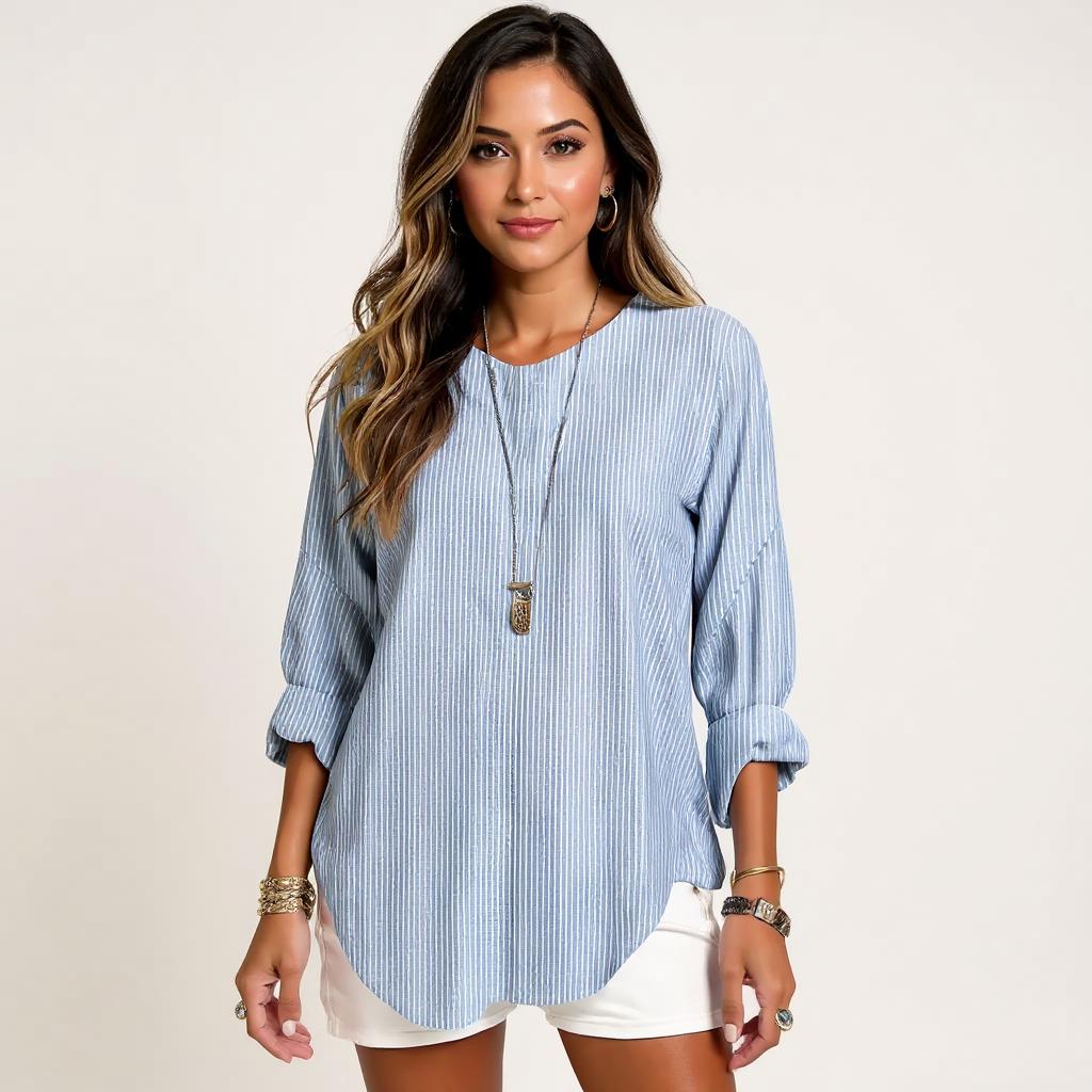 Rhea™ | Trendy stribet bluse