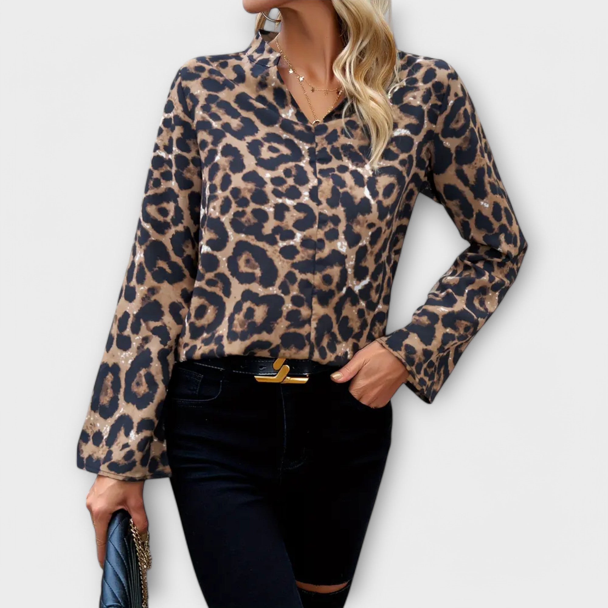 Løs bluse med leopardmønster